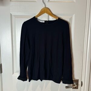 Akris Punto black shirt with pin stripe details.